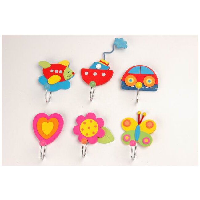 6er Set Garderobehaken bunte Reisemotive