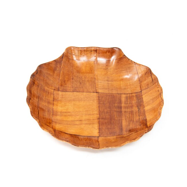 Schale aus Pappelholz in ansehnlicher Muschelform, braunes Deko Körbchen für Heimurlaub