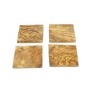 Dessous de verre en bois dolivier, carré, set de 4, 8,5 cm