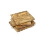 Dessous de verre en bois dolivier, carré, set de 4, 8,5 cm