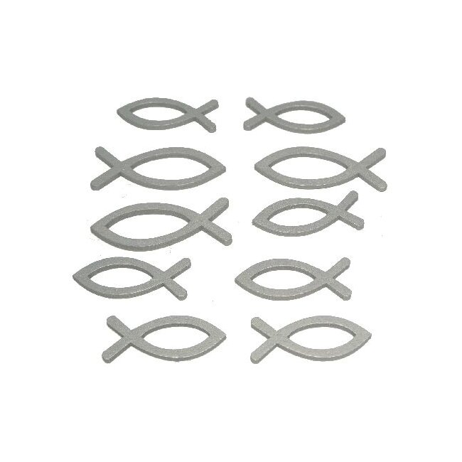 Streudeko Silber Fisch 60 Stück 4cm + 5 cm Holz