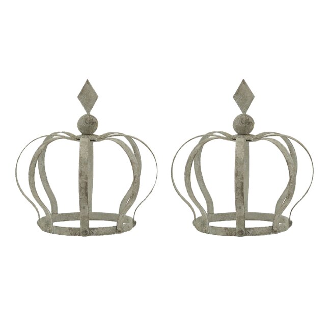 Havedekoration med metalkrone, gr&aring; 19 x 21 cm, s&aelig;t med 2 stk.