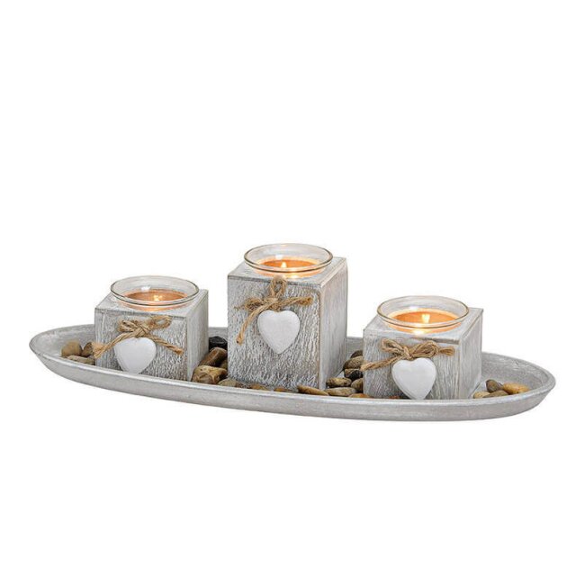 Windlichtbakje met 3 theelichthouders, ca. 39 cm