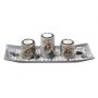 Decorative bowl rectangular with 3 candle holders polyresin gray and stone decoration