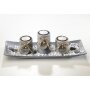 Decorative bowl rectangular with 3 candle holders polyresin gray and stone decoration