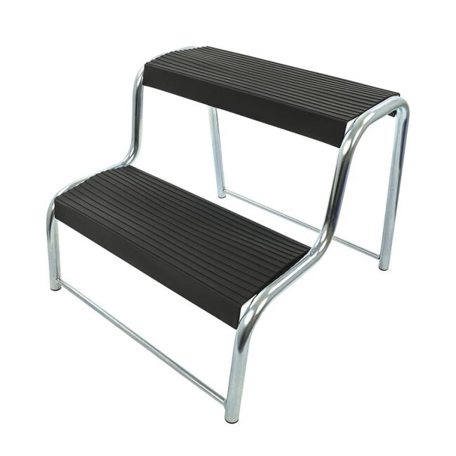Dubbele opstap voor caravan en camper met antisliplaag - 48 x 44 x 37 cm - in zwart en zilver