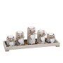 Tealight holder 5s on tray with stones made of wood, approx. 38 x 12 x 11 cm
