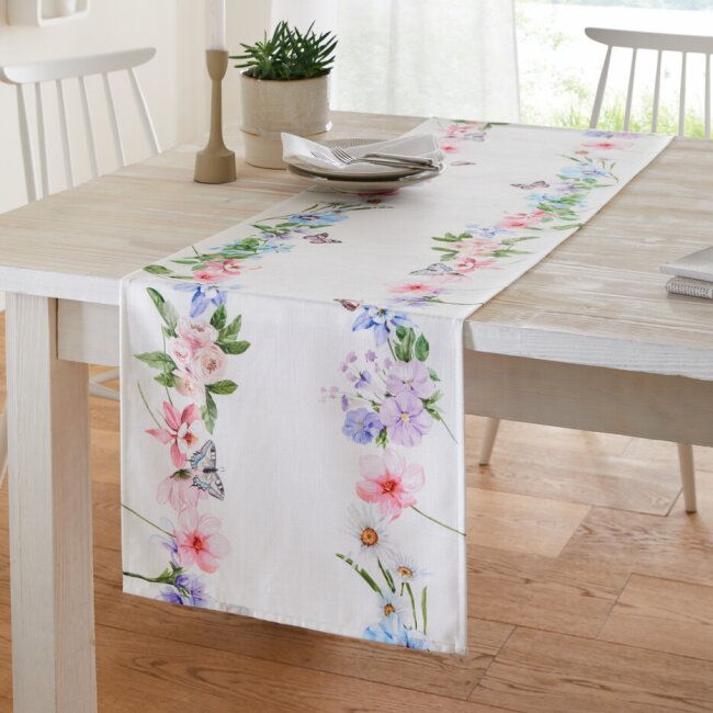 Table runner "Flower garland", approx. 40 x 140 cm