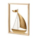 Bateau métal dans cadre bois, blanc/or, env. 24 x...