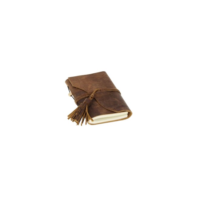 Notitieboekje, antiek leer bruin, ca. 10 x 15 cm