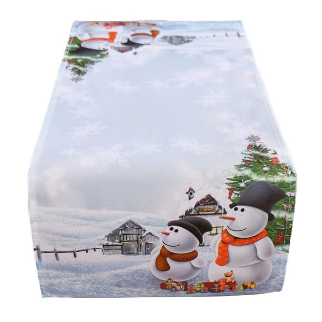 Tischw&auml;sche L&auml;ufer mit Schneem&auml;nner und Winter Landschaft, Weihnachtliche 40 x 90 cm aus Polyester