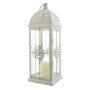 Metal lantern baroque white lacquered with glass inserts 39 cm