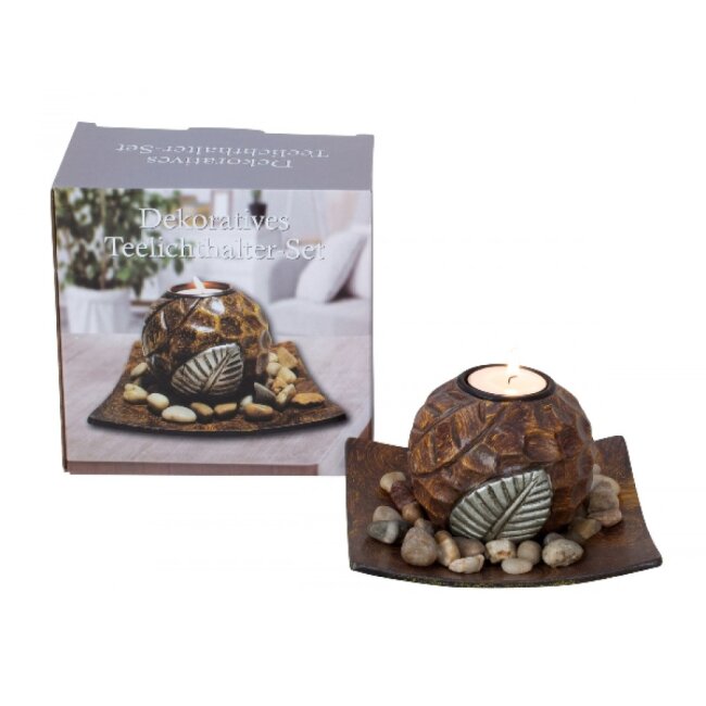 Tealight holder set leaf decoration