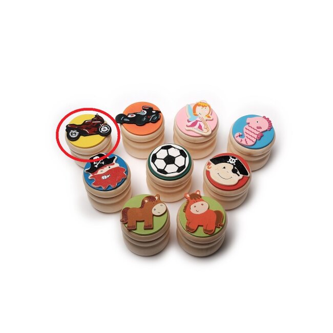 Melktandblik van hout diverse motieven motorfiets