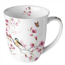 Tasse oiseaux et fleurs blanc 0,4 l