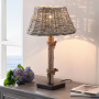Stylish table lamp with shade and charm made of willow, gray limed, bedside lamp