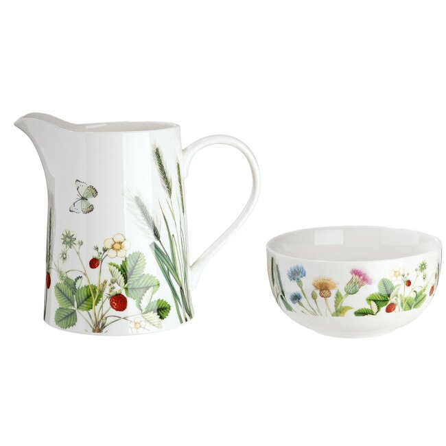 Porseleinen kan "Wilde bloemen", ca. 20 × 17,5 × 12,8 cm, aquarel, ca. 1,2 l