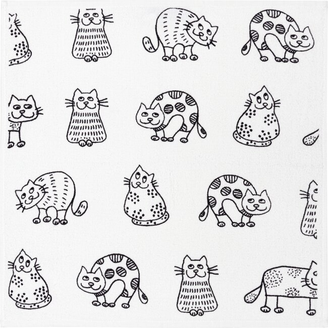 Weiches K&uuml;chentuch, saugf&auml;higes Frottier mit verspielter Katzenreihe, ca. 50 x 50 cm