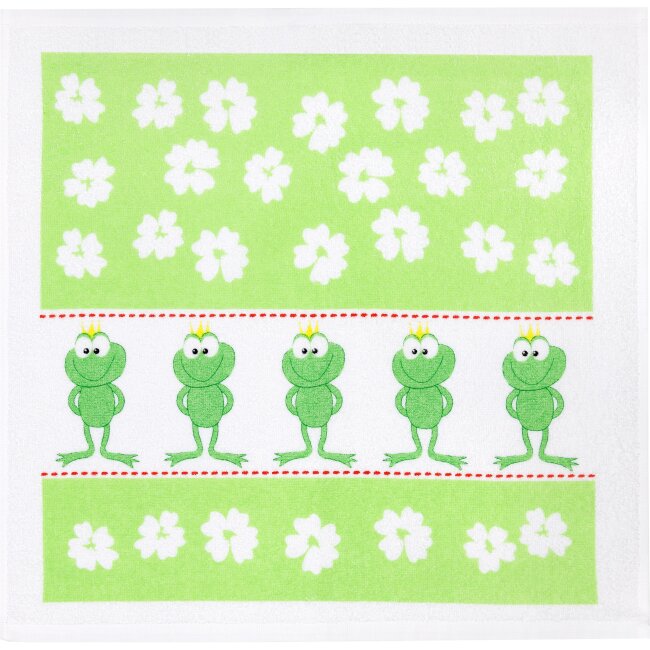 Frottier Druck K&uuml;chentuch Froschreihe 50 x 50 cm, gr&uuml;nes Frosch Vergn&uuml;gen f&uuml;r die K&uuml;che