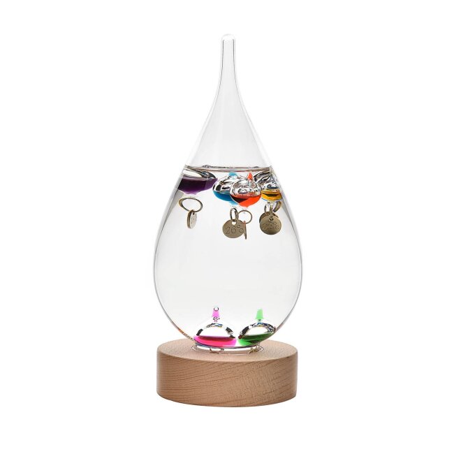 Galileo Thermometer tropfenf&ouml;rmig, sch&ouml;nes Geschenk mit schwebenden Libellen zur Temperaturanzeige